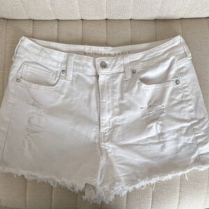 American Eagle Outfitters Women's Cream Distressed Jean Shorts